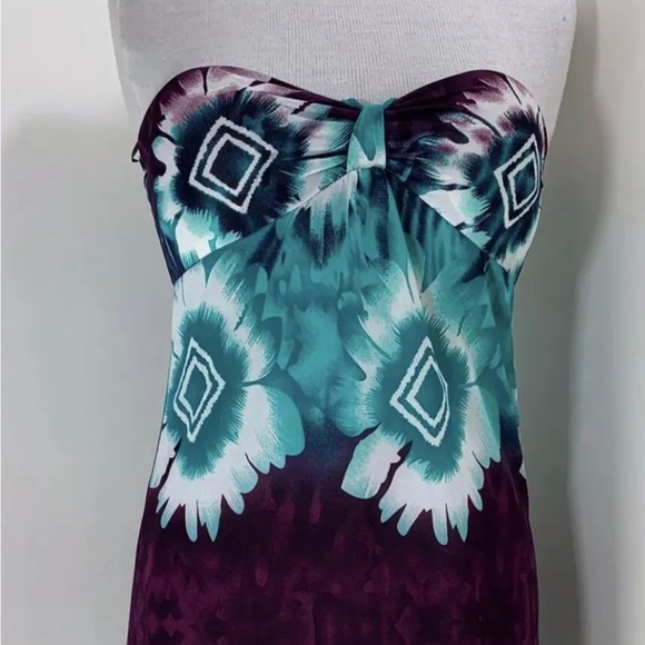 Summer Maxi Dress Bandeau Halter Top Multicoloured Stretch Green Purple L 10-12 - Picture 6 of 8